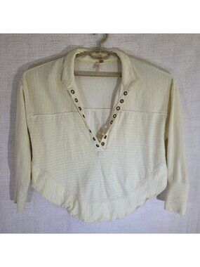 Anthropologie Pilcro Henley Shirt Womens Medium Yellow Striped V Neck Spliced